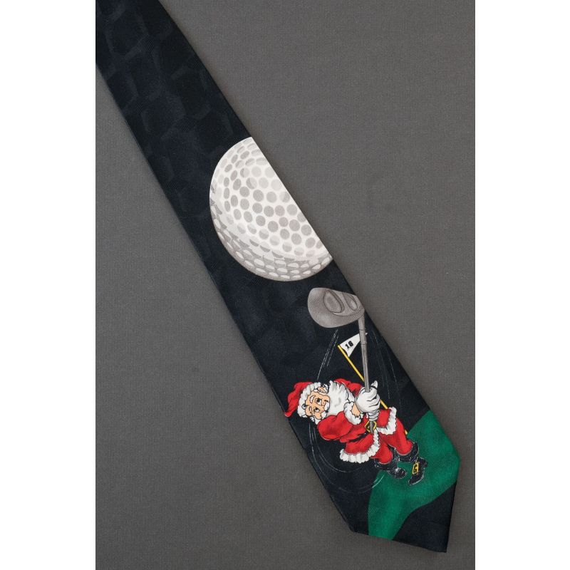Santa Takes A Swing At 18th Hole - Golf Necktie