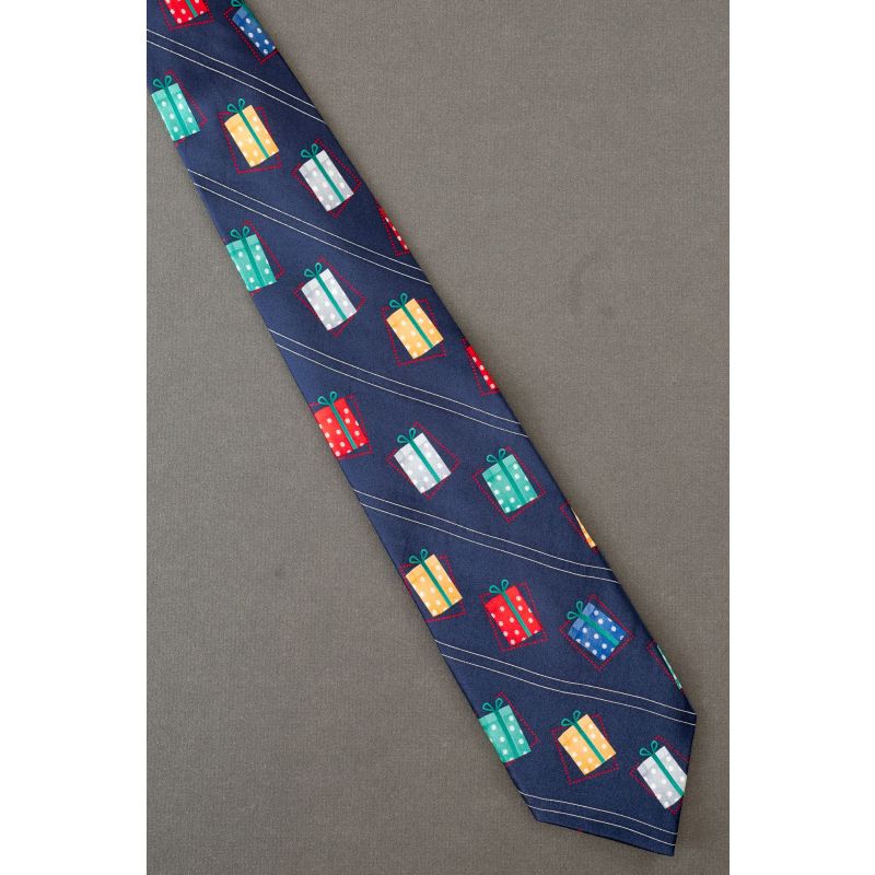Colorful Wrapped Gifts & Presents - Navy Silk Tie