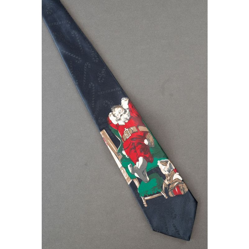Santa Claus Relaxes By Fireplace - Christmas Tie