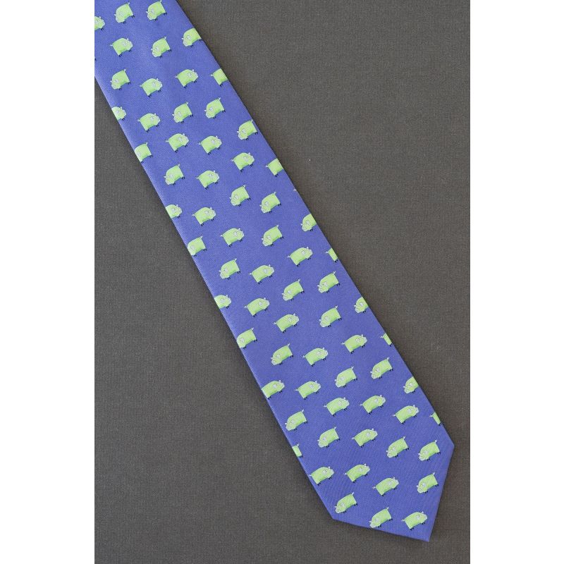 Green Pigs on a Purple Silk Alynn Neckwear