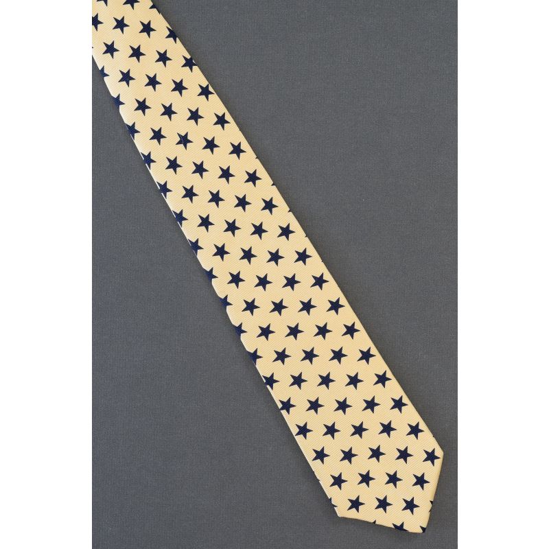 Navy Stars on a Yellow Silk Lands' End Necktie
