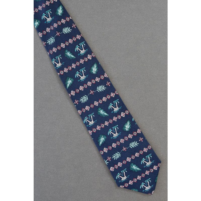 Palm Trees On Island - Navy Blue Silk Necktie