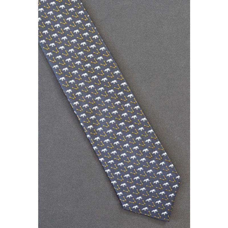 Elephants & Gold Chains - Gray Silk Necktie