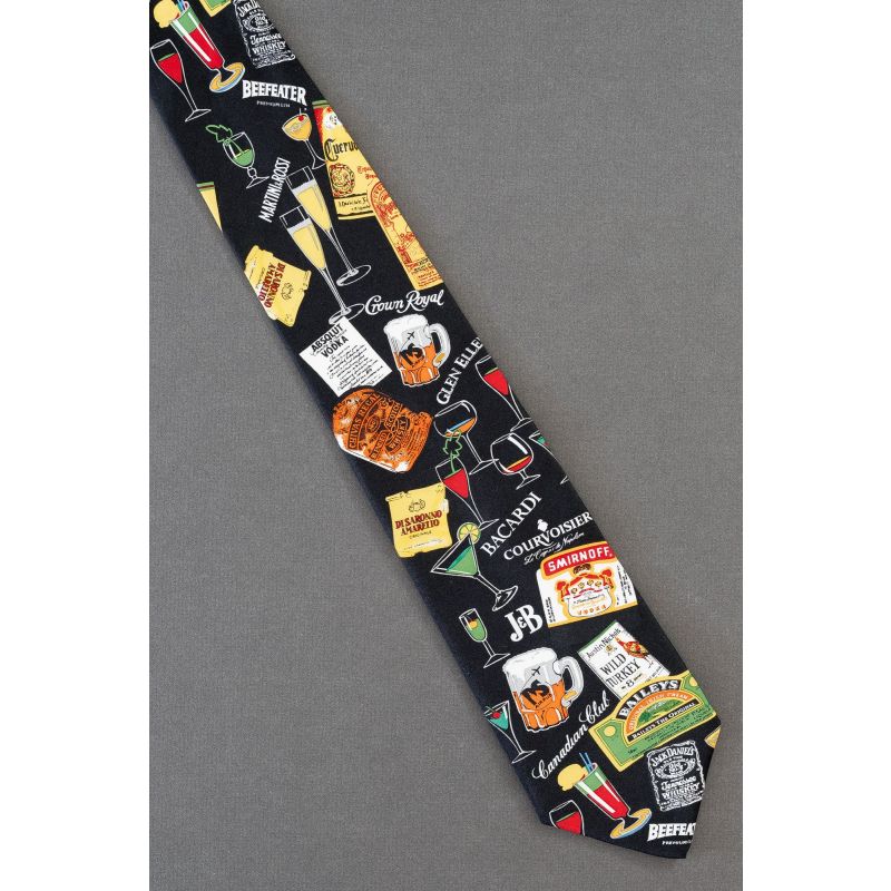 Assorted Liquor Labels - Men's Black Necktie