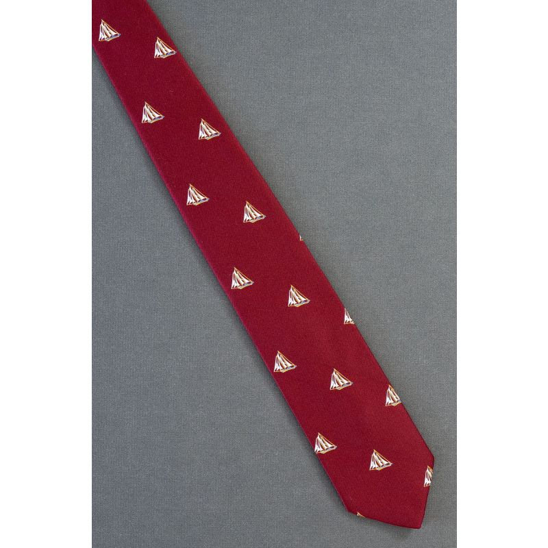 Sailboats - 1980's Slim Red Vintage Necktie