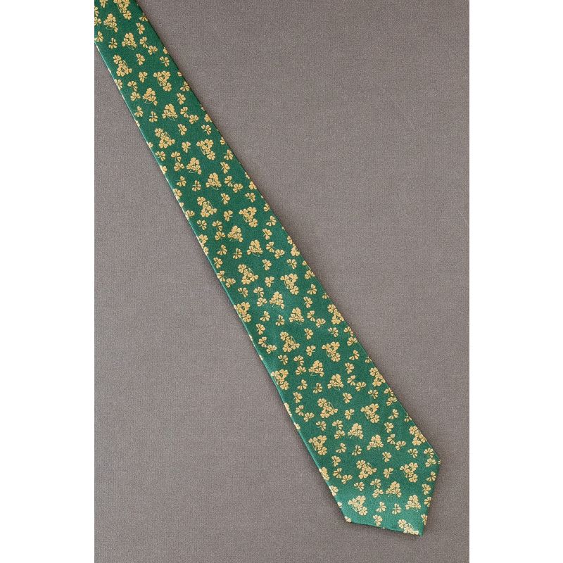 Gold Shamrocks or Clovers - Green Silk Tie