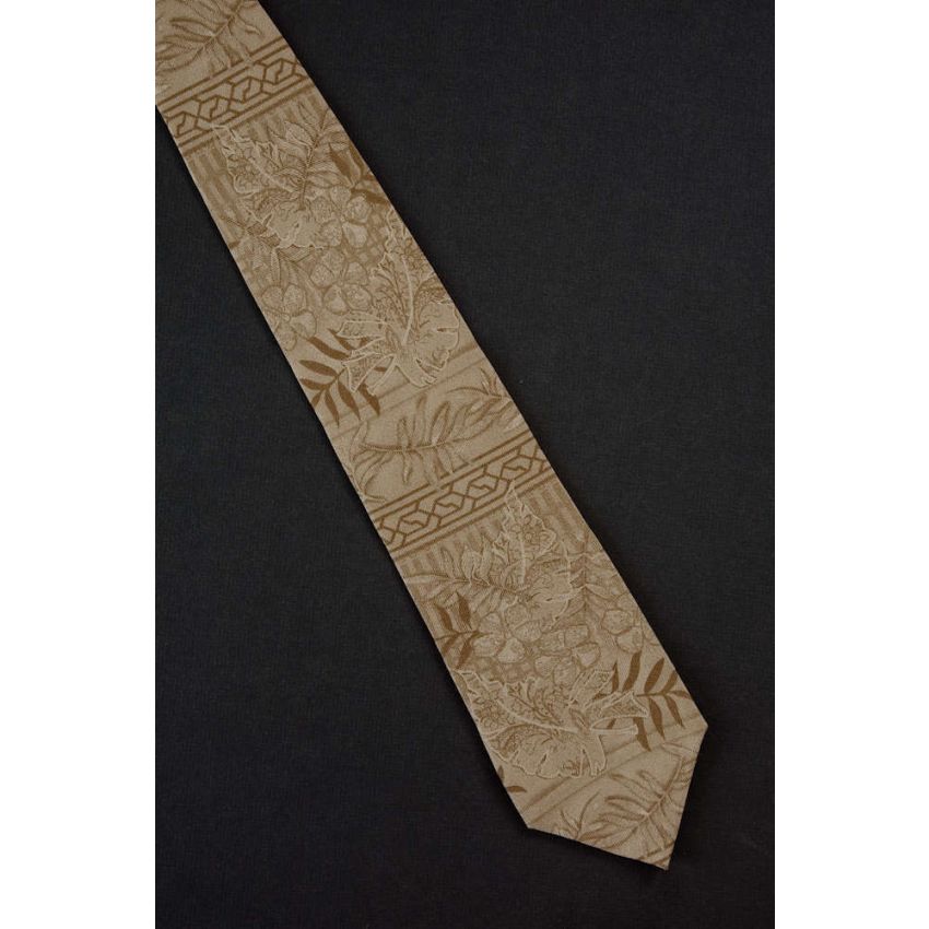 Flowers & Leaves - Beige Silk Necktie