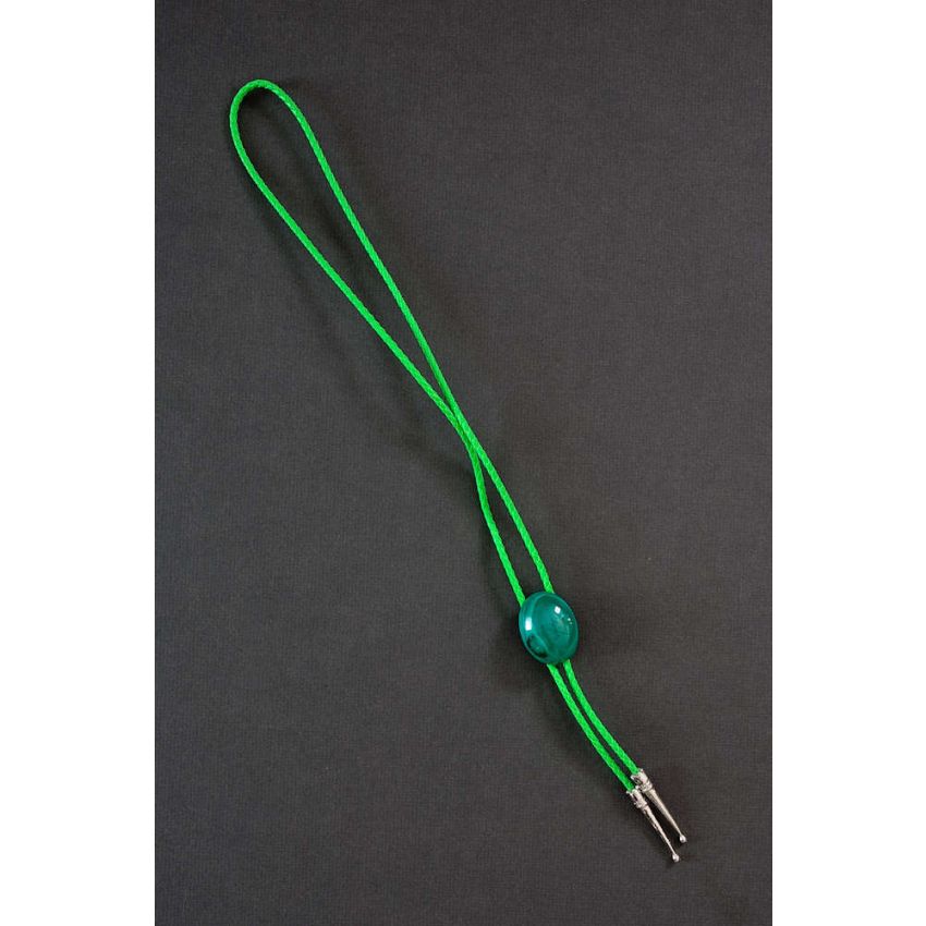 Oval Green Stone - Leather Bolo Necktie