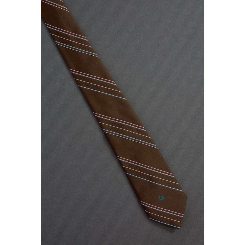 Skinny Brown Stripe - Christian Dior Logo Tie