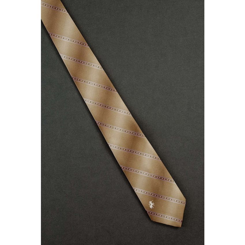 Beige Striped - 1980s Skinny Bronzini Tie