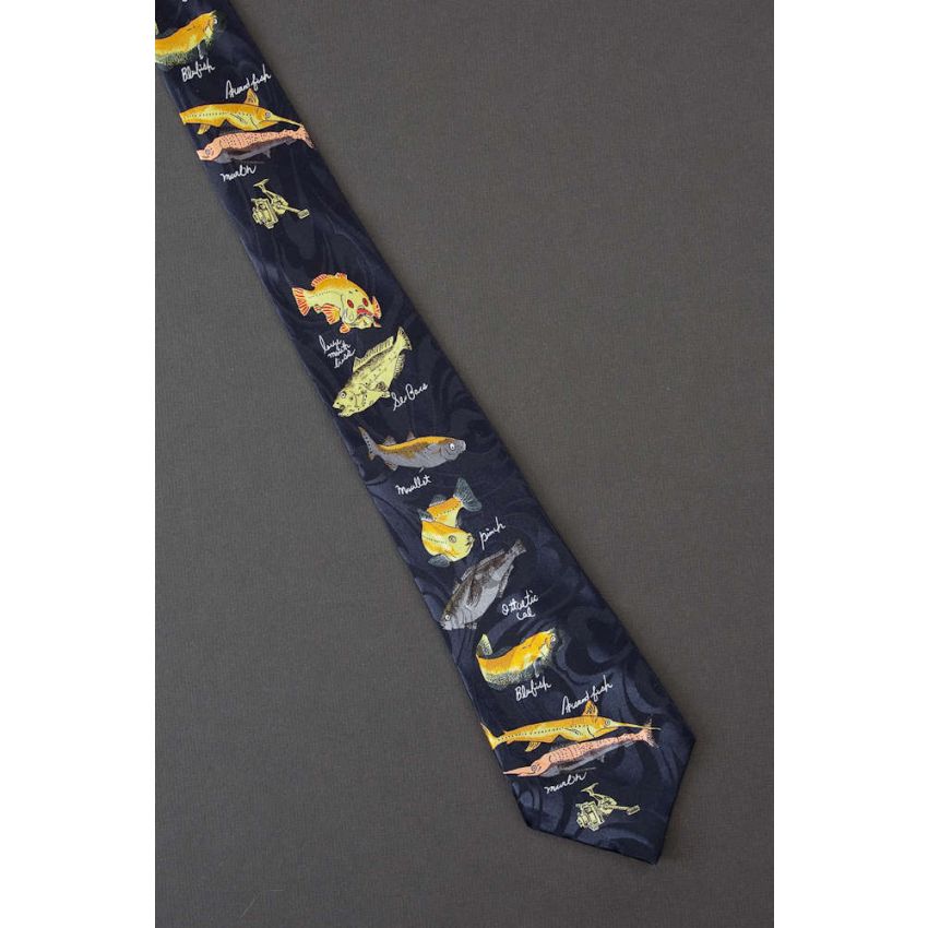 Various Ocean Fish & Fishing Rod - Necktie