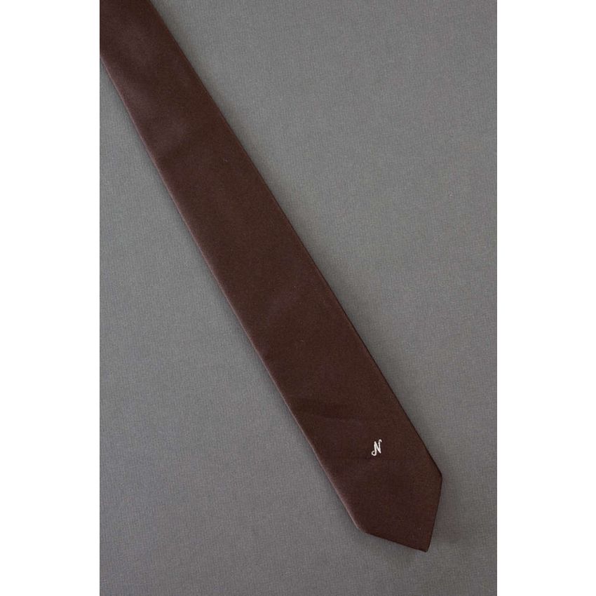Initial - N - 80s Skinny Brown Monogram Tie