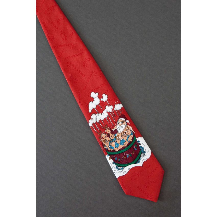 Santa Claus in Hot Tub With Reindeer - Tie