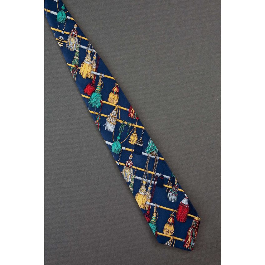Colorful Tassels - Navy Silk Lands End Necktie