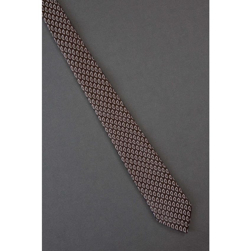 Leaf-Like Doodads - 80s Skinny Brown Necktie