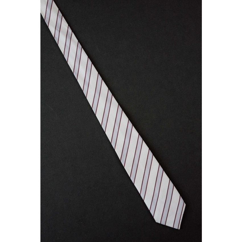 Gray Striped - 1980s Skinny Vintage Necktie