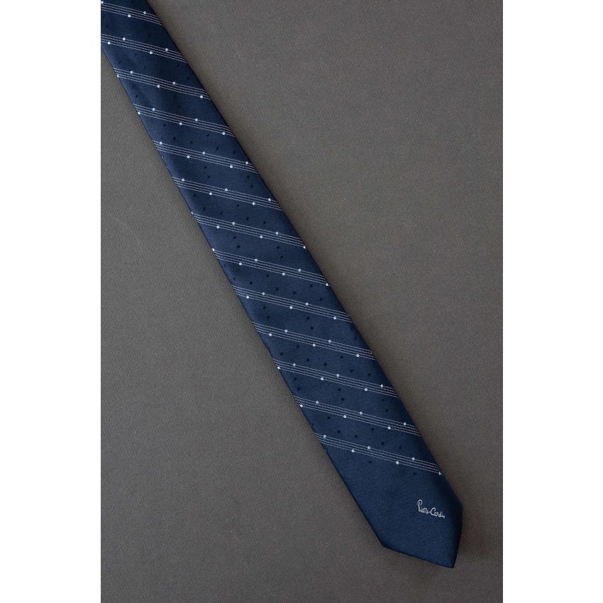 Dotted Stripes - Pierre Cardin Skinny Navy Tie