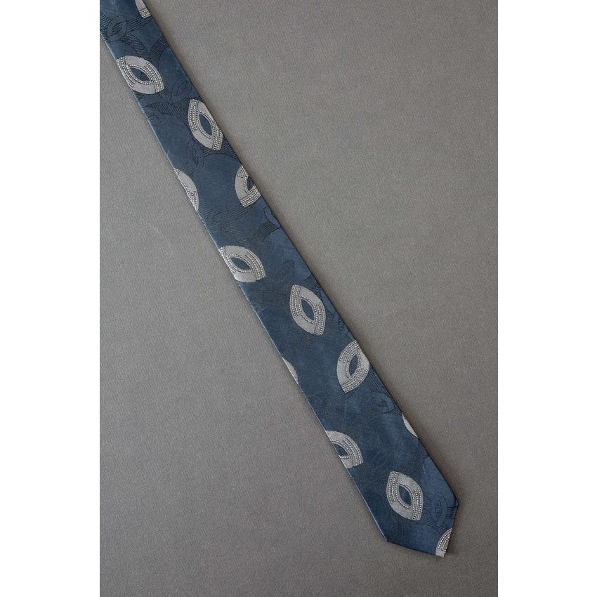 Silver Ovals - 1980s Skinny Gray Necktie