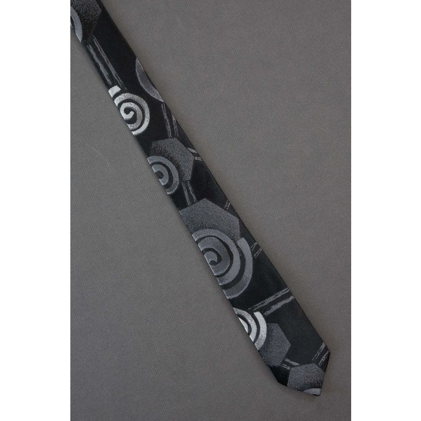 Study of Spirals - 1980s Skinny Black Necktie