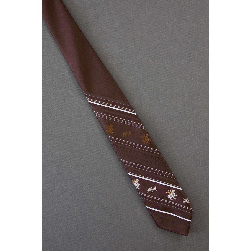 Fox Hunting Scene - 80s Skinny Brown Tie