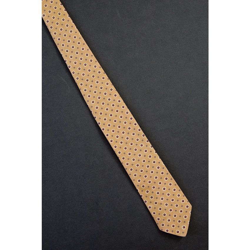 Floral Polka Dots - 80s Narrow Beige Necktie