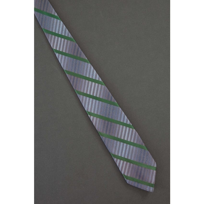 Green Cross Over Stripes - 80s Thin Tie