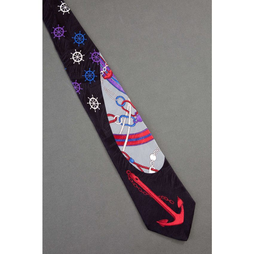 Anchor, Ships Wheel & Rope - Nautical Tie
