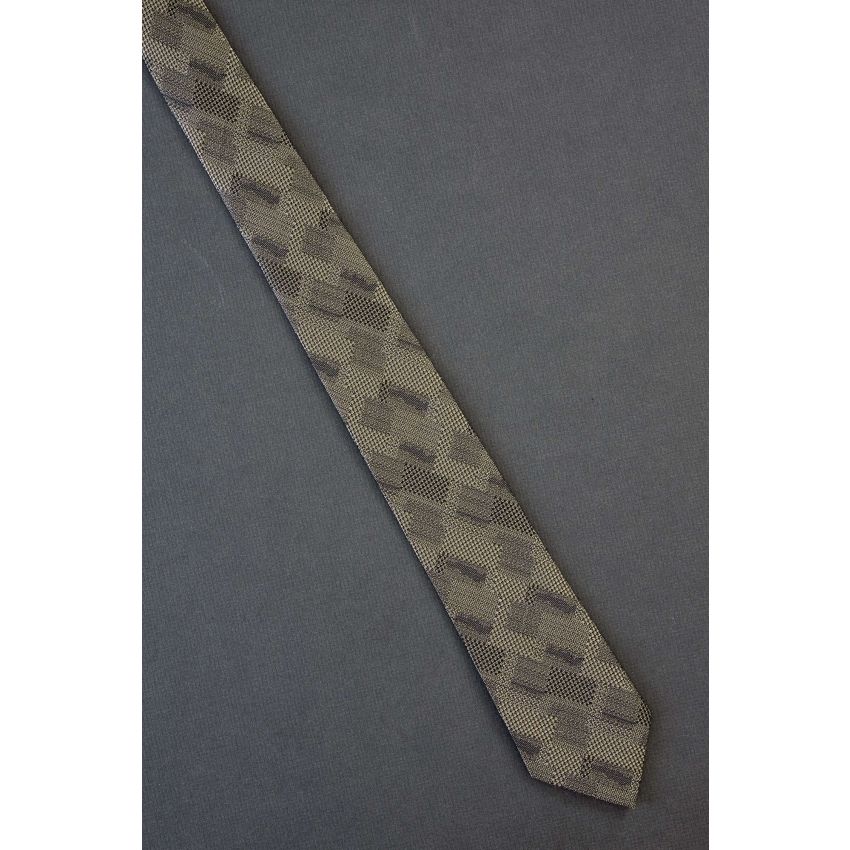 Tonal Pattern - 1980s Skinny Beige Necktie