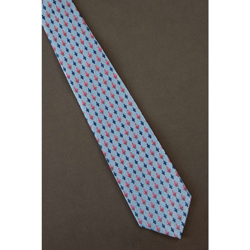 Pink & Blue Fleur-de-Lis Repeat - Silk Tie