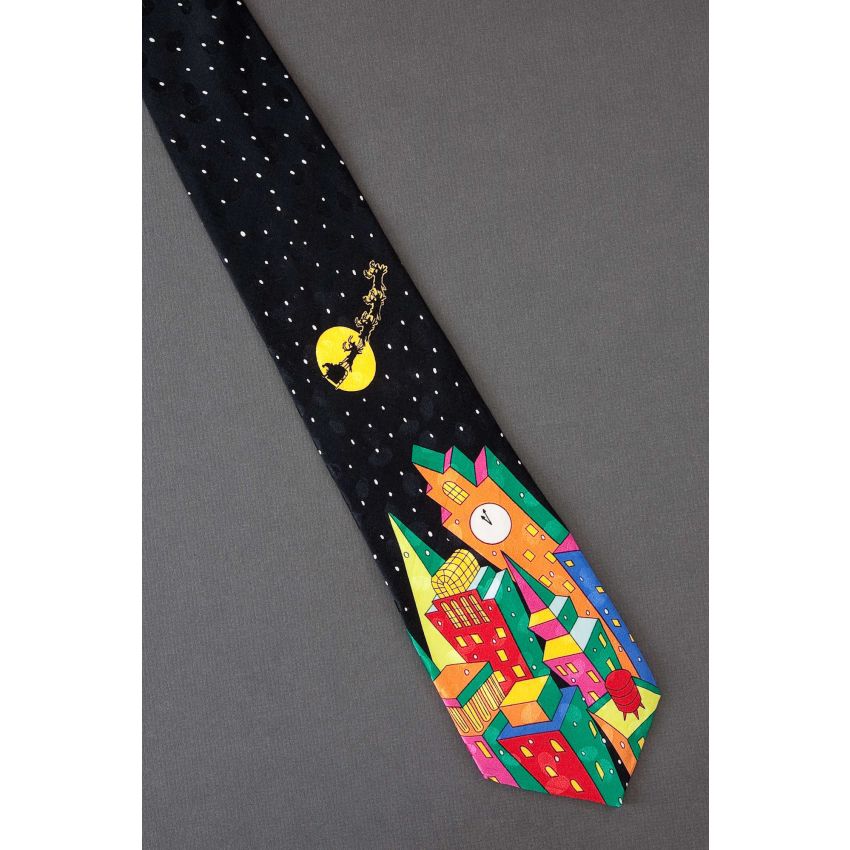 Santa Flies Over Colorful City - Necktie