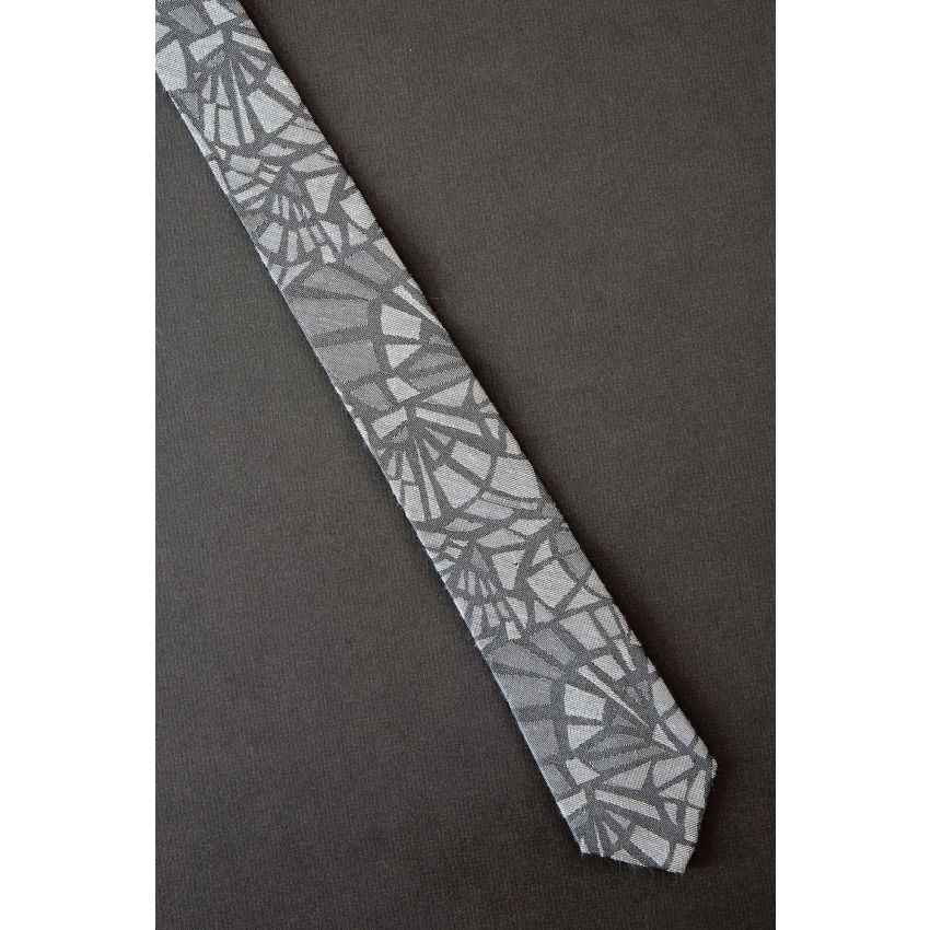 Gray Mosaic - 1980s Skinny Vintage Necktie