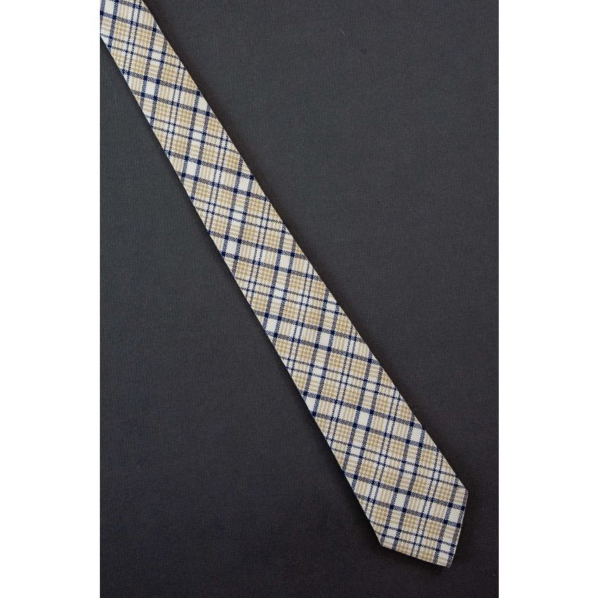 Ivory, Gold & Black Plaid - 80's Skinny Tie