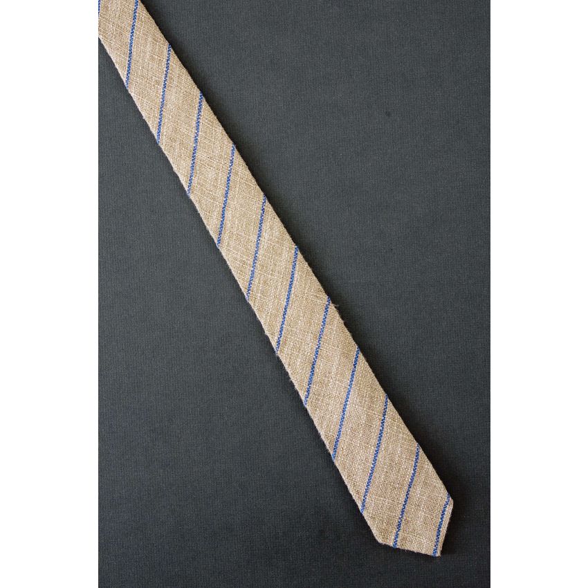 Beige & Blue Stripe - 80's Skinny Vintage Tie