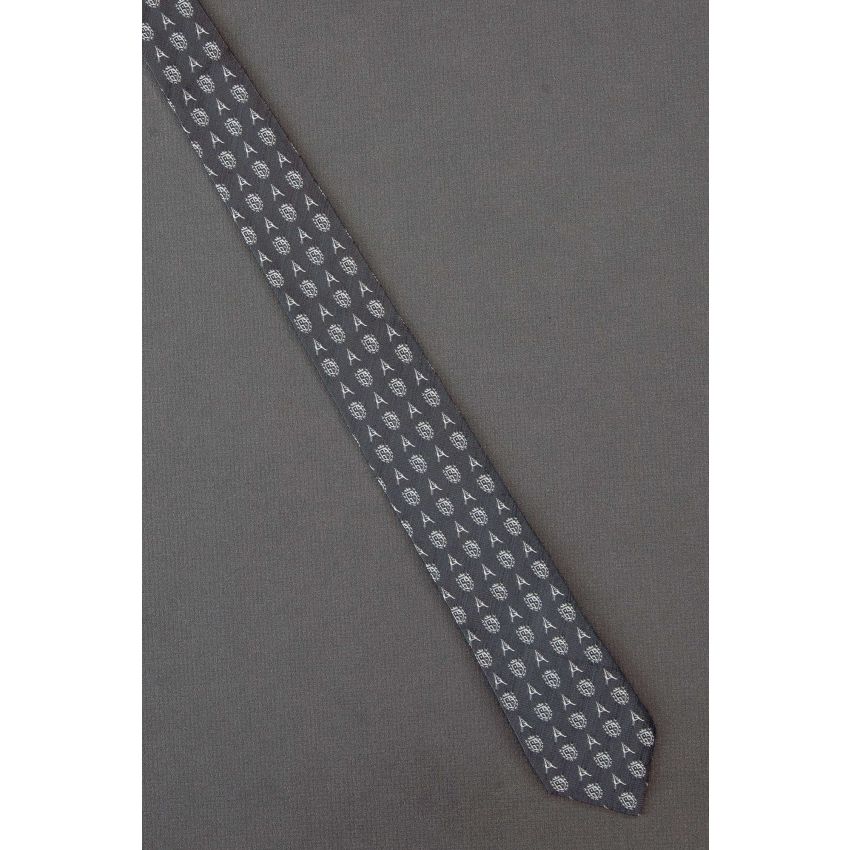Letter A & Crests - 60's Skinny Gray Necktie
