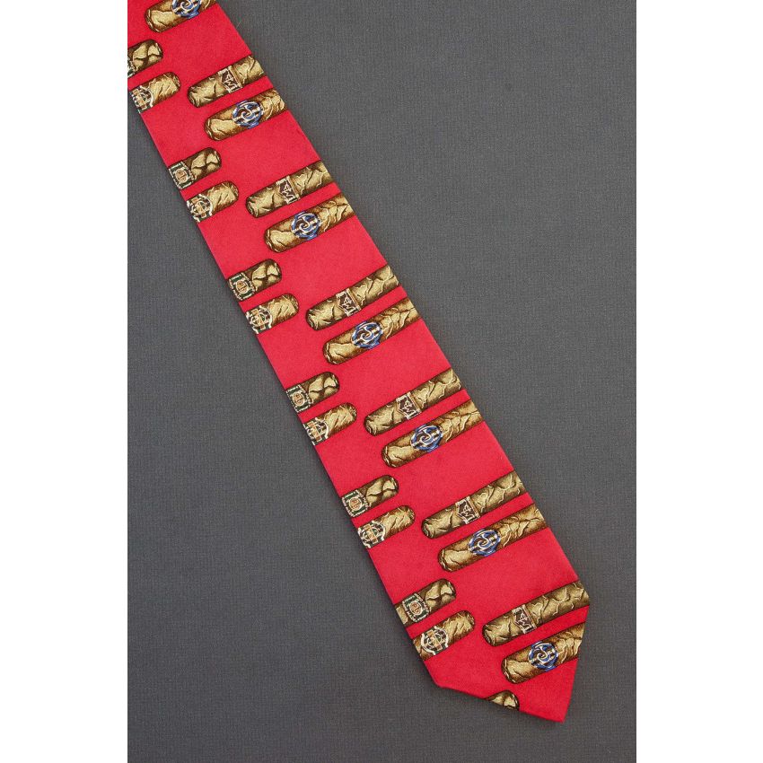 Pairs Of Cigars Peaking From This Red Silk Tie