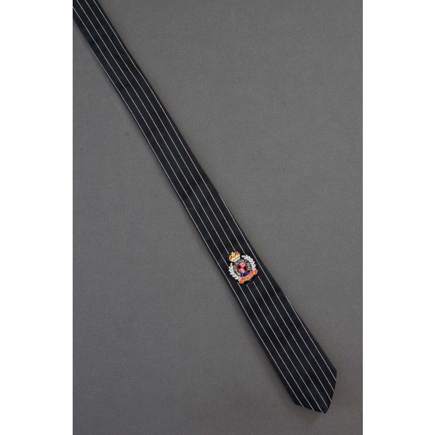 Black Pin Stripe With Crest - Boys Necktie