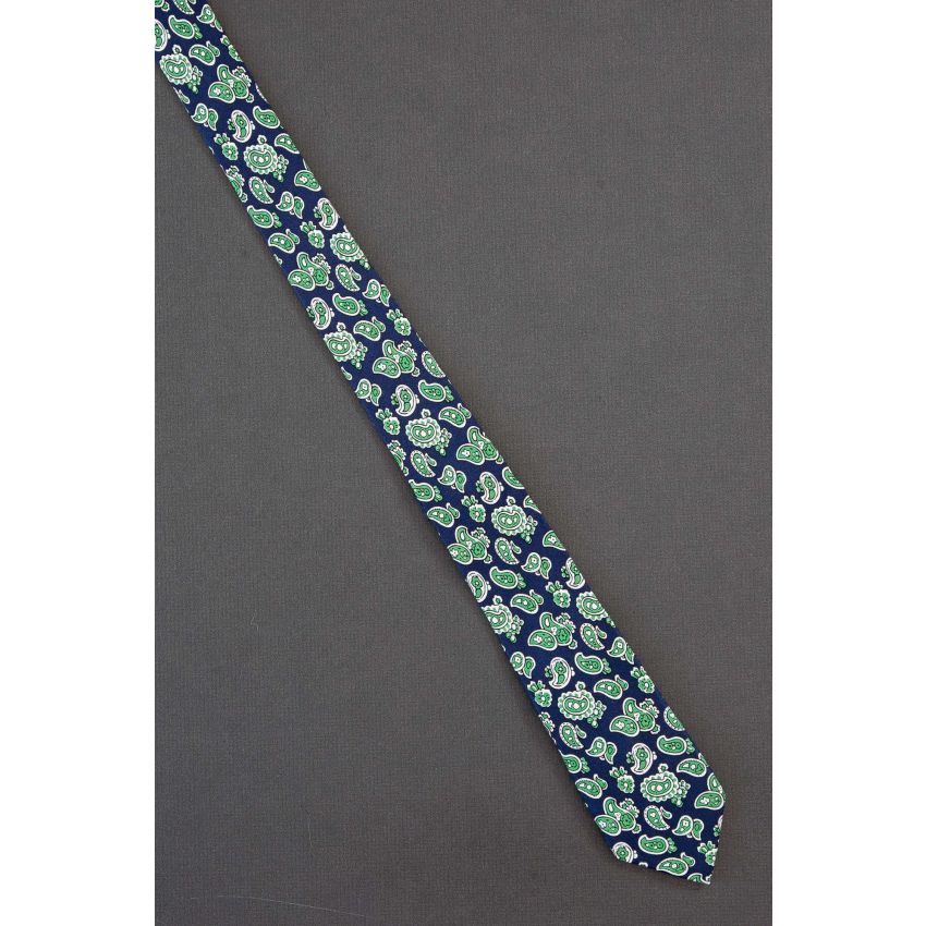Green Paisley - Men's  Blue Skinny Necktie
