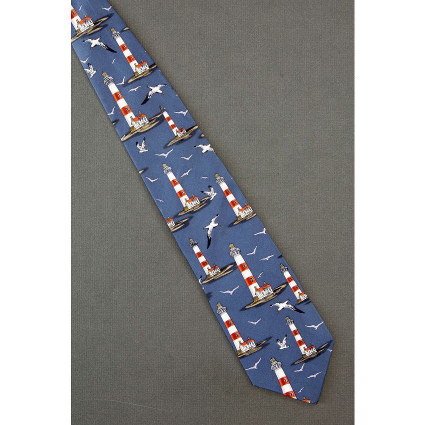 Lighthouse & Seagulls - Navy Blue Nautical Tie