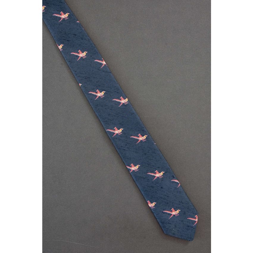 Pairs of Birds - 1980's Skinny Blue Necktie