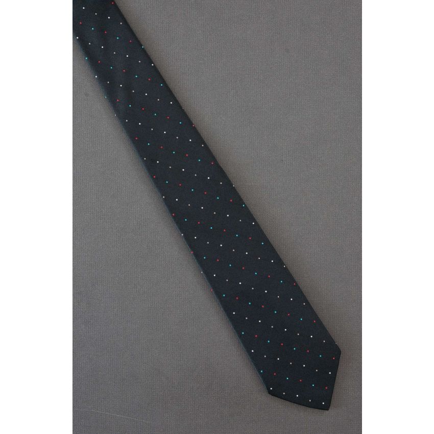 Colorful Pin Dot On A 80's Vintage Black Tie