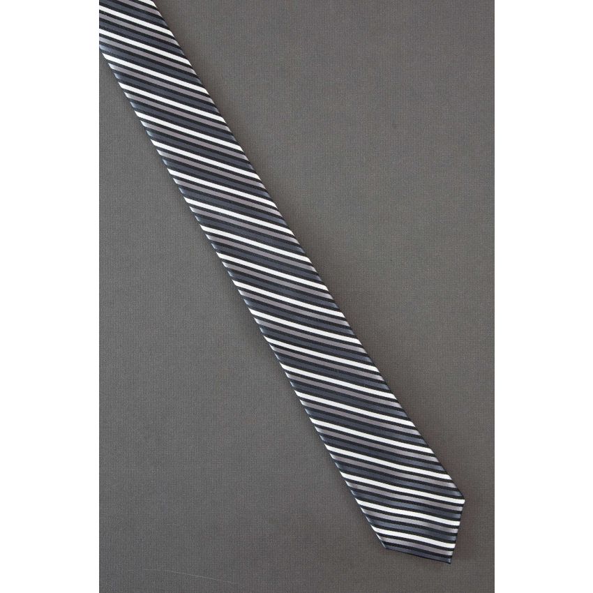 Black, Gray & White Stripe - Skinny Necktie