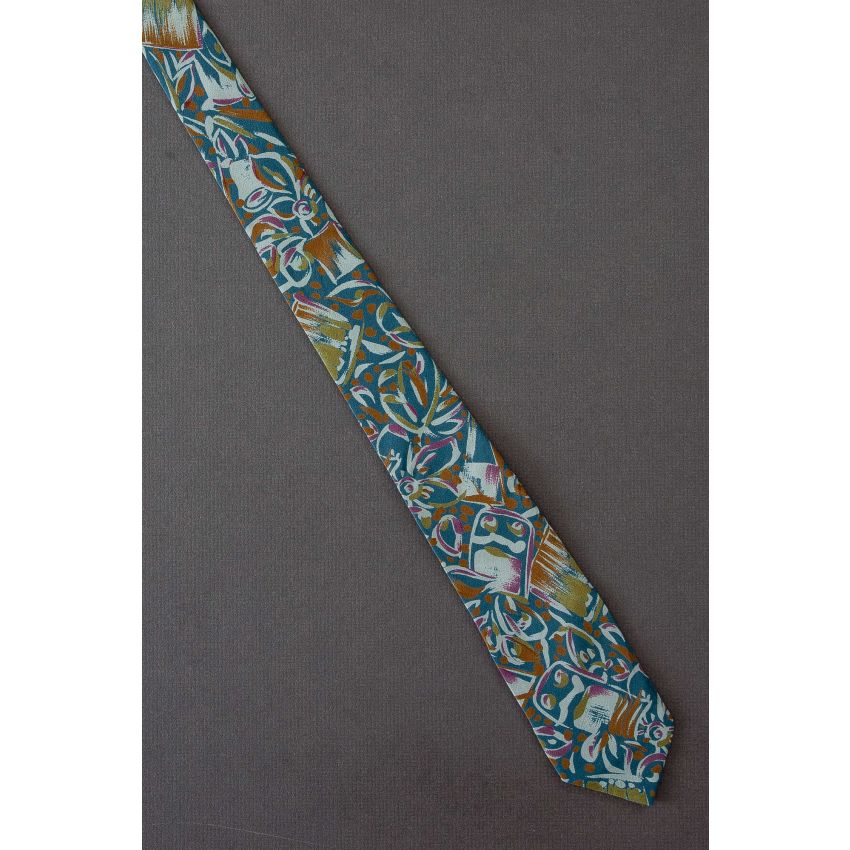 Green Mish Mash - Men's 1980's Skinny Silk Necktie