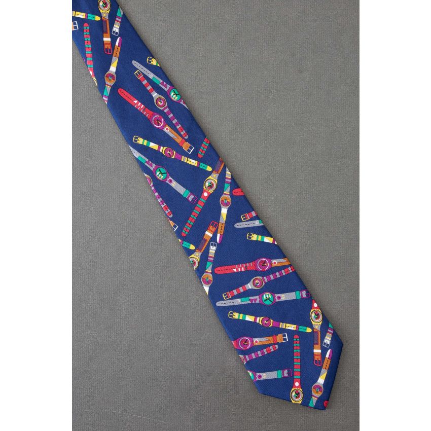 Colorful Wristwatch - Men's Blue Silk Necktie