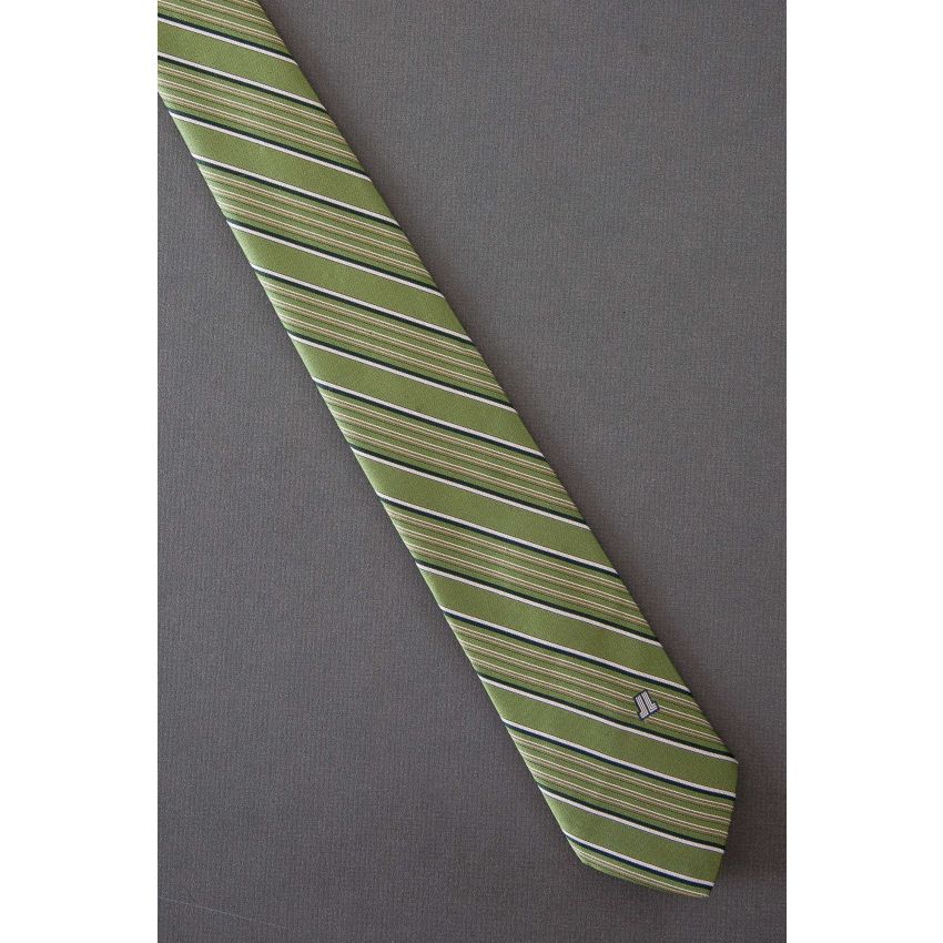 1980's Skinny Lanvin Logo - Green Striped Necktie