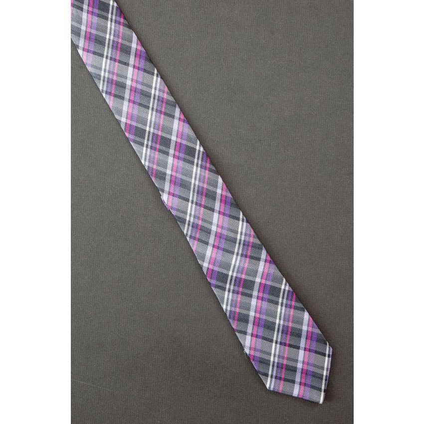 Purple & Pink Plaid - Modern Skinny Silk Tie