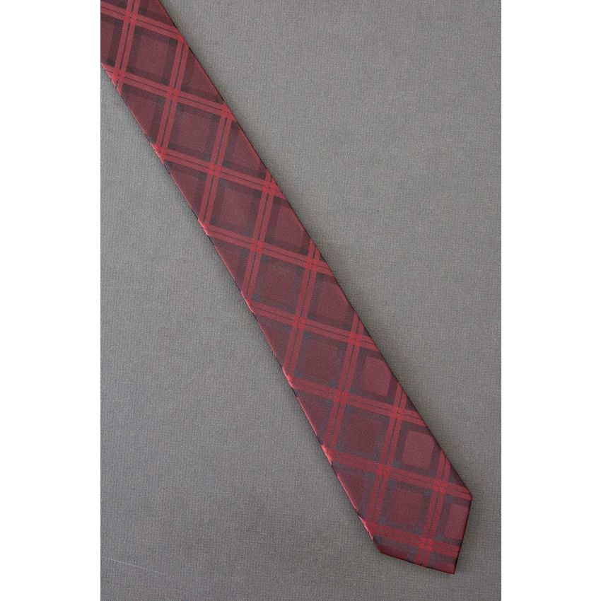 Red Checker - Men's Modern Skinny Necktie