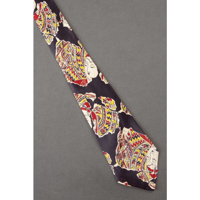 Buddha Mural Fragments - 1940's Vintage Necktie