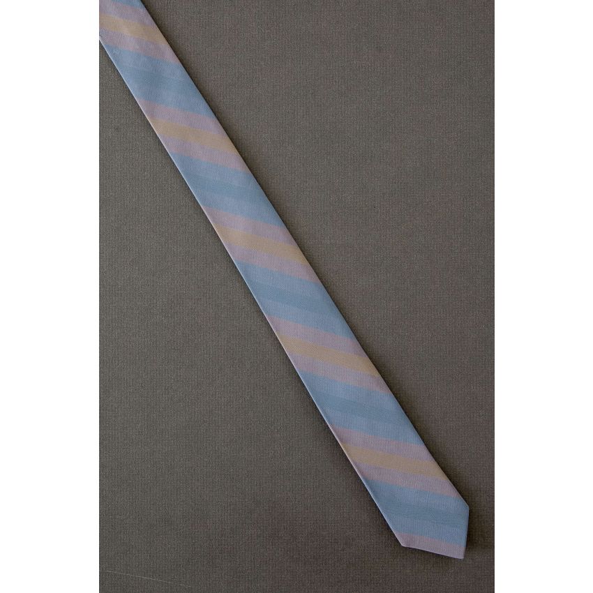 Boys Blue & Beige Stripe - 1960's Skinny Necktie