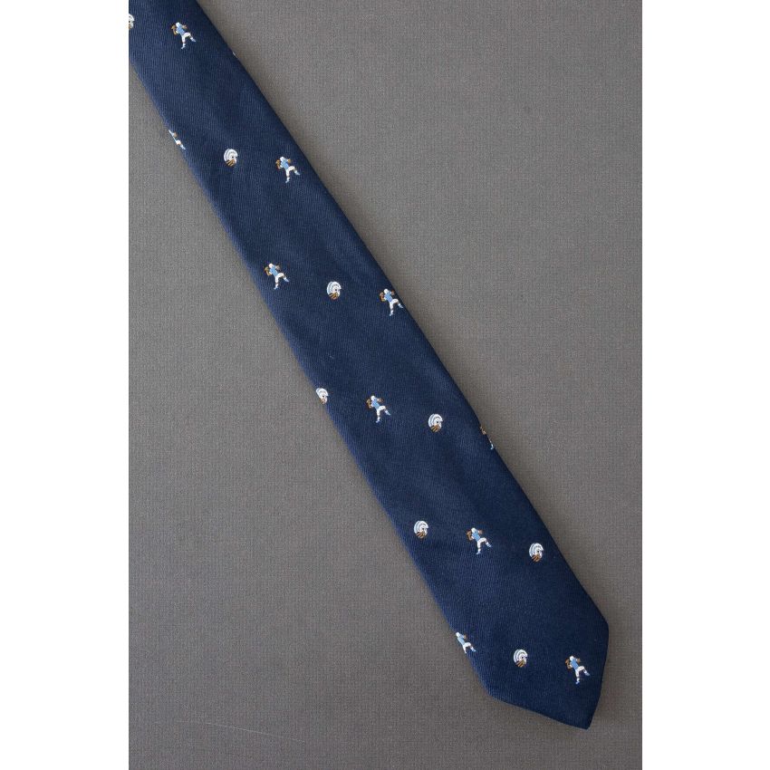 Football Player & Helmet - 1980's Skinny Navy Tie