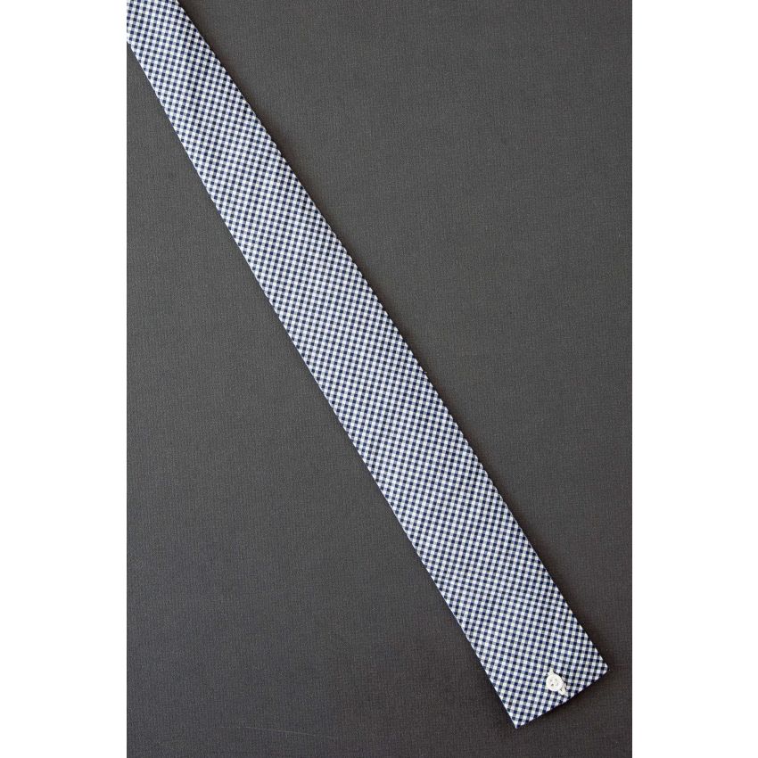 Button on Navy Checker - Skinny Square End Tie
